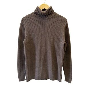 Vintage Men's Brown Ribbed Knit Chunky Cotton Turtleneck Sweater Size Medium